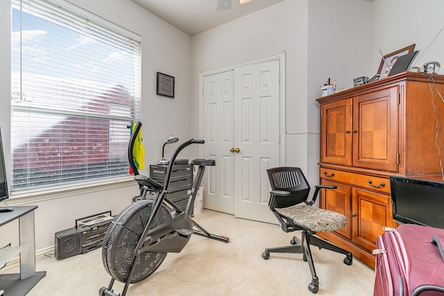 view of carpeted home office