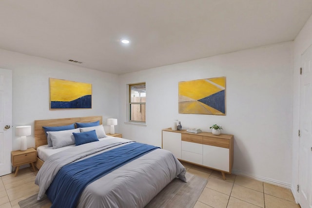 bedroom featuring light tile patterned flooring