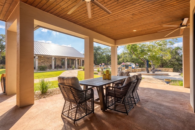 view of patio featuring ceiling fan