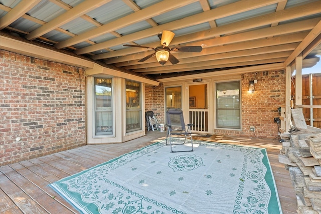 wooden deck with ceiling fan