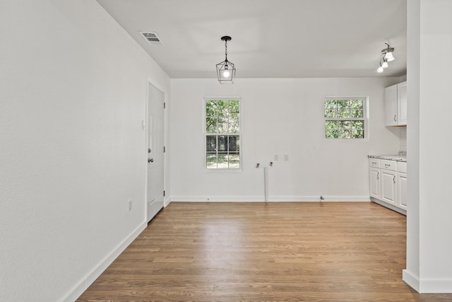 unfurnished dining area with light hardwood / wood-style floors and plenty of natural light