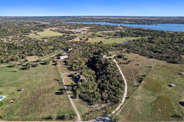 bird's eye view with a rural view and a water view