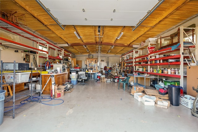 garage featuring a workshop area