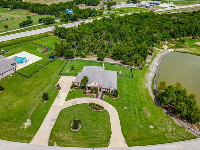 bird's eye view featuring a water view