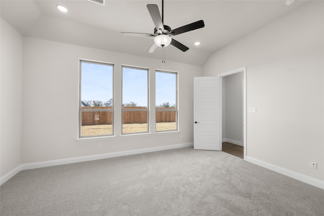 unfurnished bedroom featuring carpet flooring, recessed lighting, and baseboards