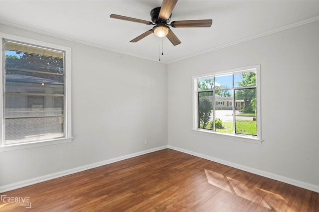 112 Pennsylvania Ave, Shreveport, LA 71105 - unfurnished room featuring wood-type flooring, baseboards, ornamental molding, and ceiling fan