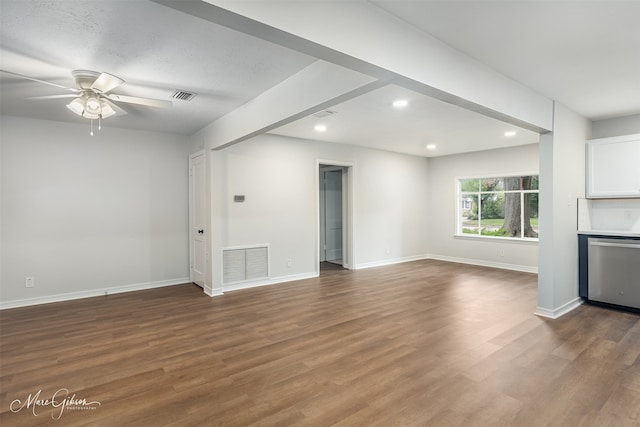 unfurnished living room with recessed lighting, visible vents, baseboards, and wood finished floors