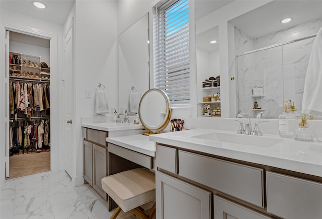 bathroom featuring vanity and walk in shower