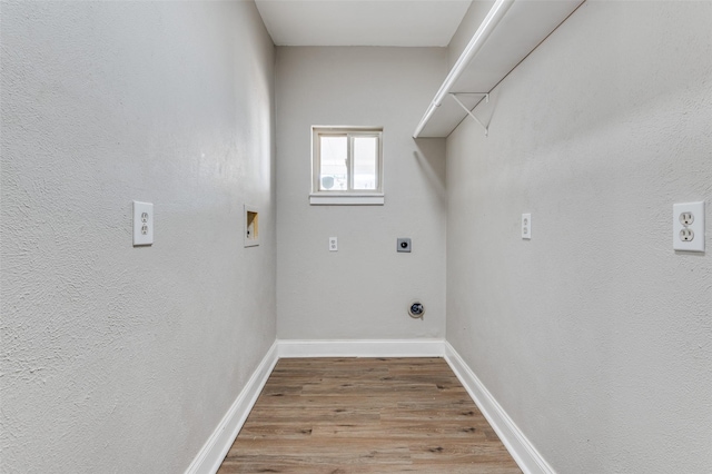 laundry area featuring washer hookup, hookup for an electric dryer, and light hardwood / wood-style flooring