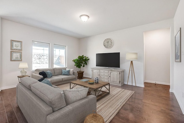 living room featuring dark hardwood / wood-style floors