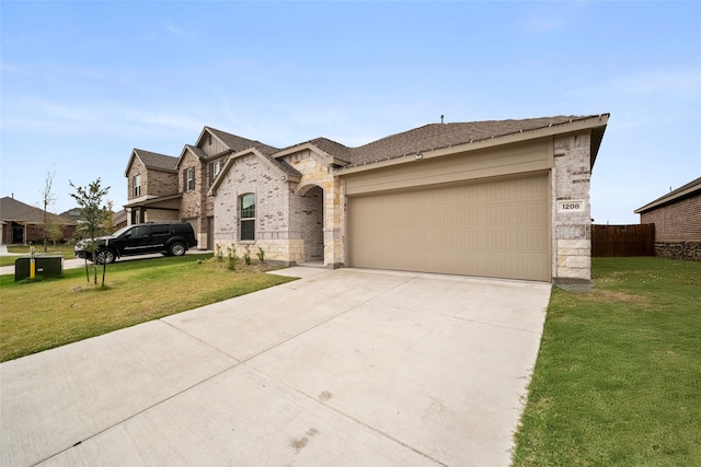 view of front of home featuring a garage and a front lawn