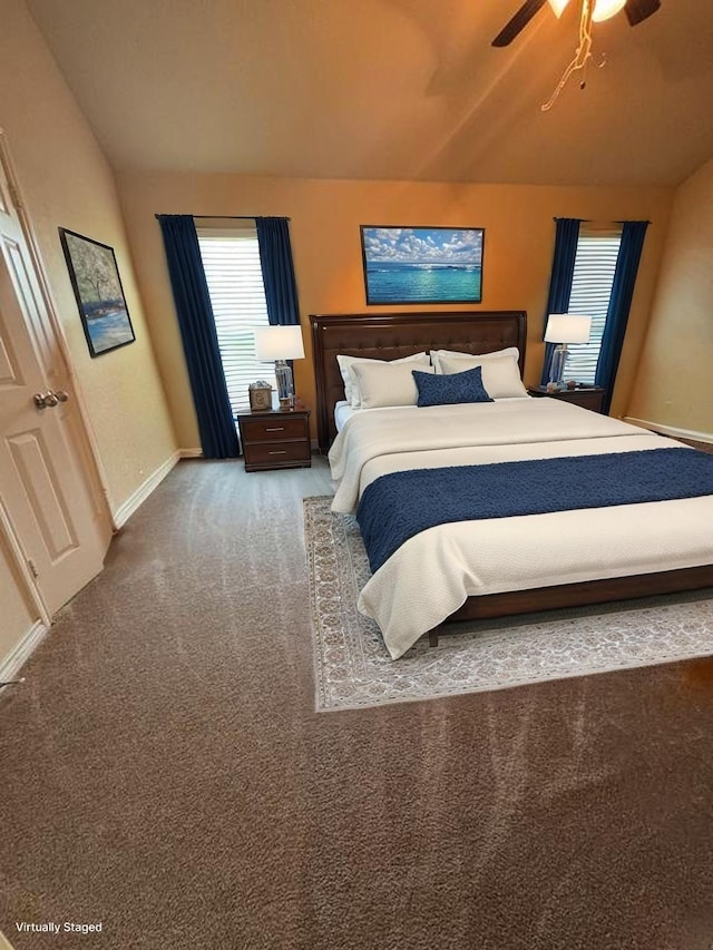 602 Tumbleweed Dr, Forney, TX 75126 - bedroom with vaulted ceiling, carpet flooring, and ceiling fan