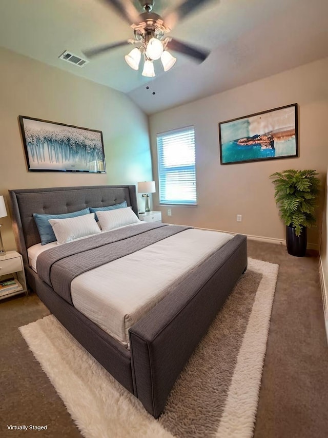 602 Tumbleweed Dr, Forney, TX 75126 - carpeted bedroom with lofted ceiling and ceiling fan