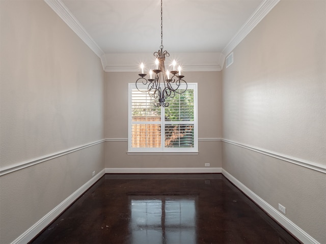 unfurnished dining area with crown molding and an inviting chandelier