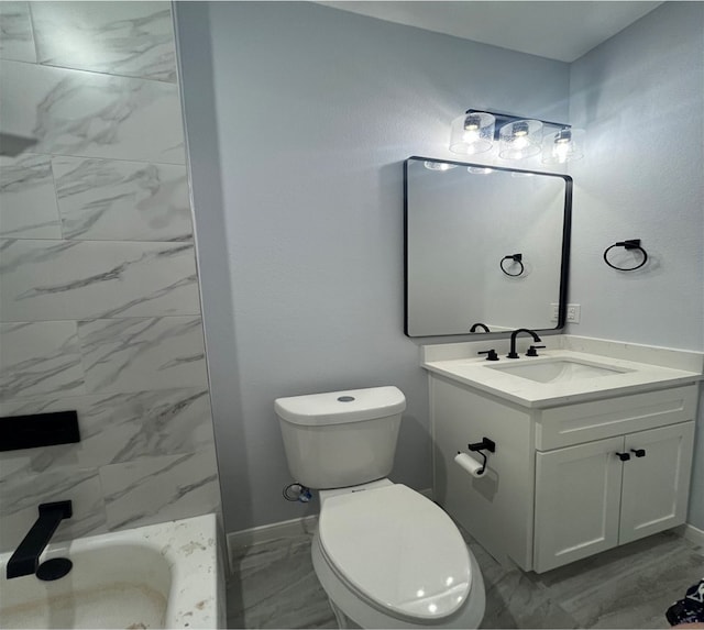 full bathroom with vanity, toilet, and shower with separate bathtub