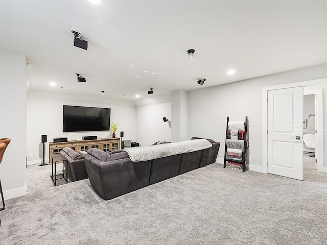 living room featuring light carpet