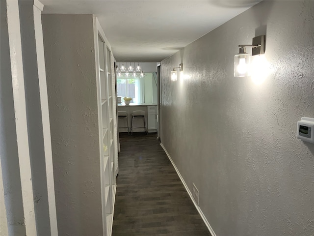 hallway with dark hardwood / wood-style floors