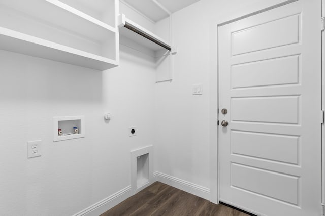 laundry area featuring hookup for a washing machine, dark hardwood / wood-style floors, hookup for a gas dryer, and electric dryer hookup