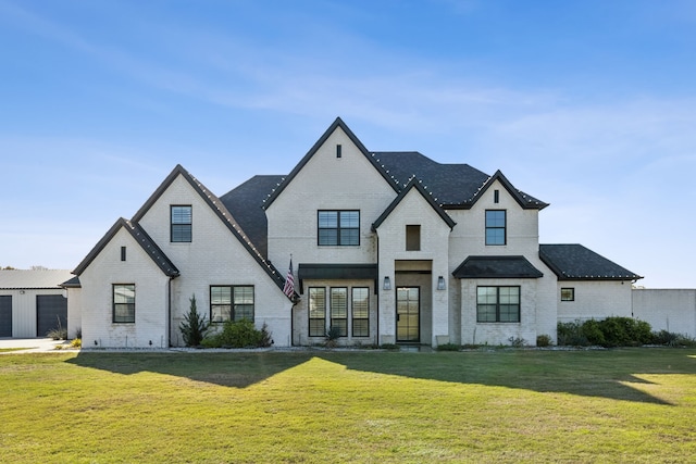 french provincial home featuring a front yard