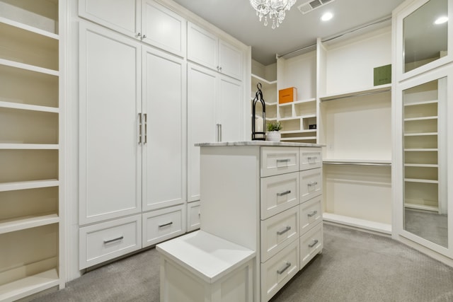 spacious closet with light carpet