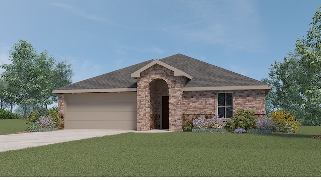 view of front of house featuring a garage and a front lawn