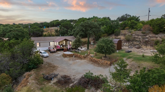 view of aerial view at dusk