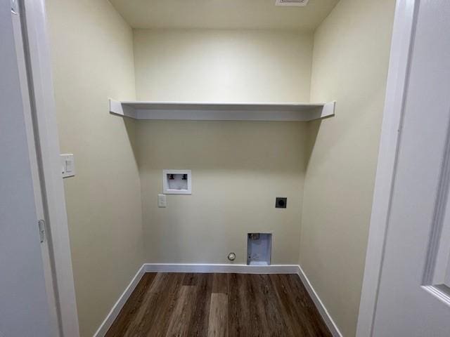 washroom with washer hookup, dark hardwood / wood-style floors, gas dryer hookup, and electric dryer hookup