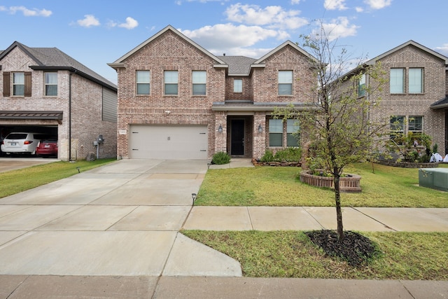 view of front of home with a garage and a front yard