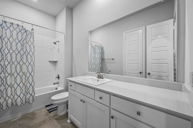 full bathroom featuring vanity, toilet, and shower / bath combination with curtain