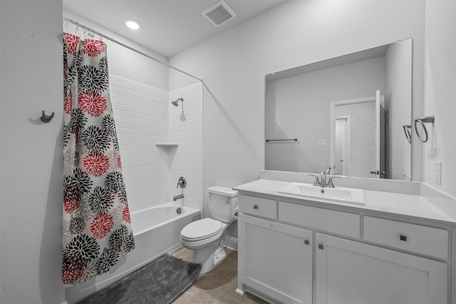 full bathroom featuring vanity, toilet, and shower / tub combo