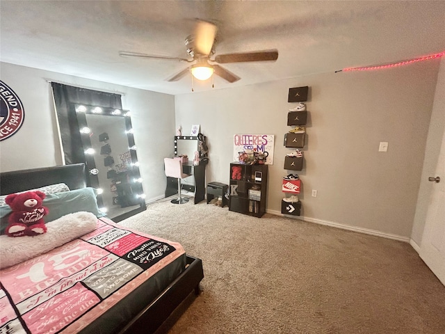 bedroom featuring ceiling fan and carpet flooring