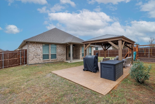 view of patio featuring area for grilling and a gazebo