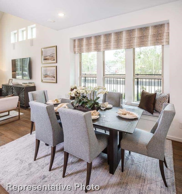 dining space featuring wood-type flooring