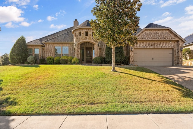 view of front of house featuring a garage and a front yard