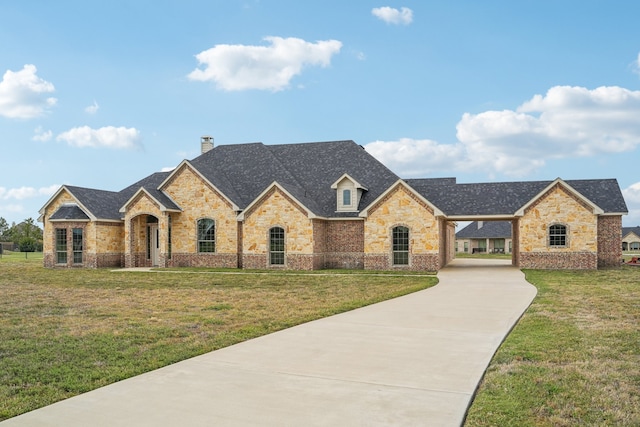 view of front facade featuring a front yard