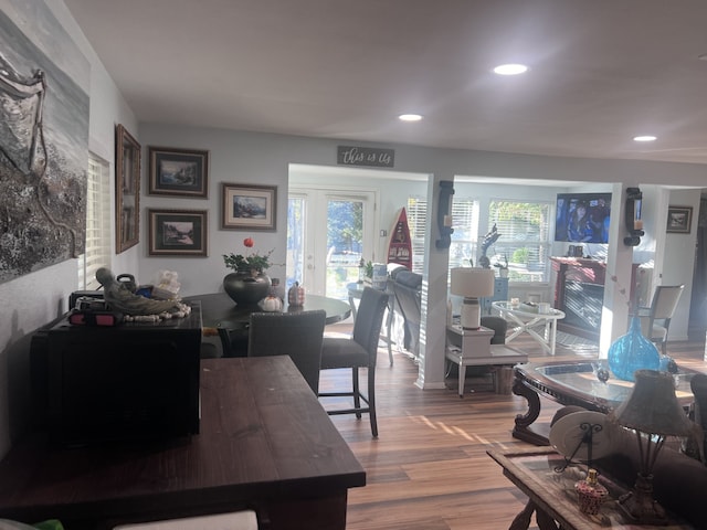 dining room with wood-type flooring and a wealth of natural light