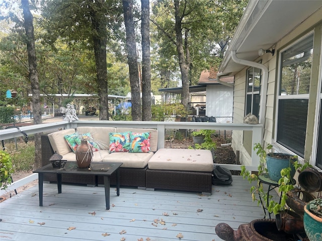 488 Briggs Blvd, East Tawakoni, TX 75472 - wooden terrace featuring outdoor lounge area and a grill