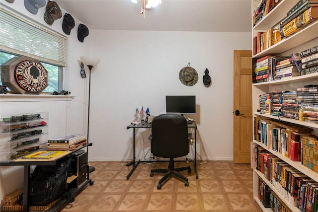 office area featuring light parquet floors