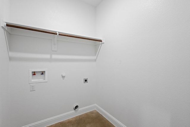 clothes washing area with hookup for a washing machine, carpet, hookup for a gas dryer, and hookup for an electric dryer