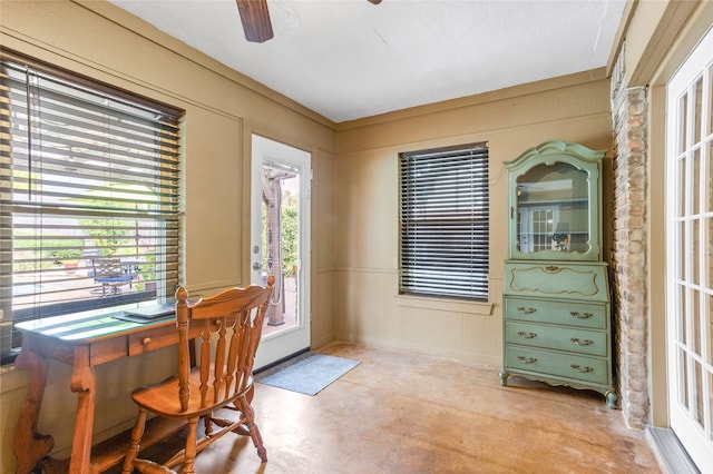 home office featuring ceiling fan