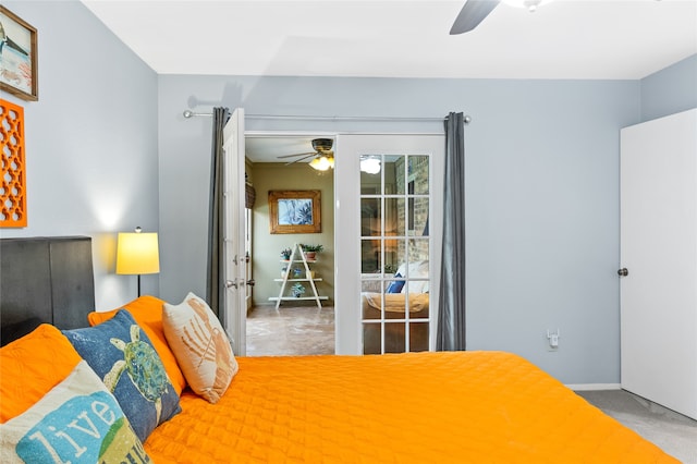 bedroom featuring carpet and ceiling fan