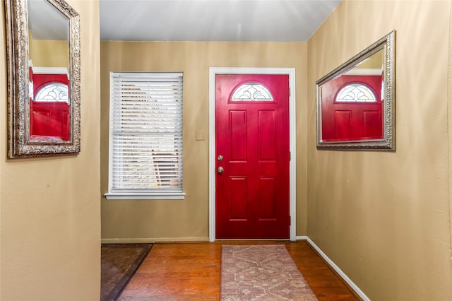 entryway with wood-type flooring