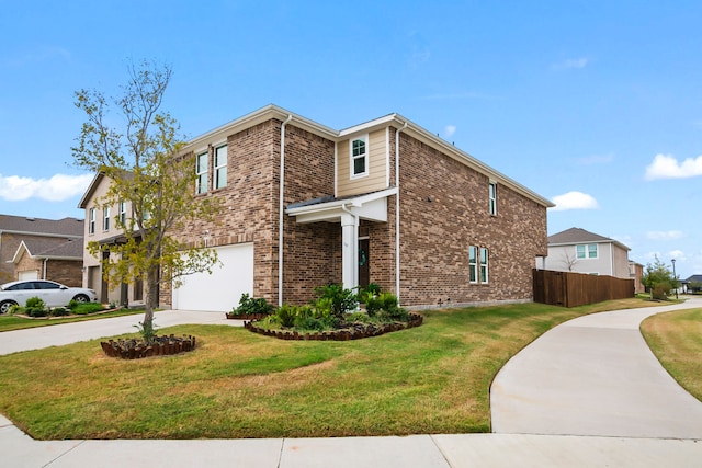 view of property exterior with a lawn and a garage