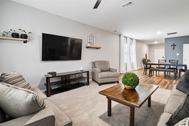 living room with light wood-type flooring