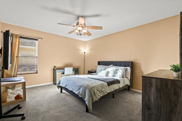 bedroom featuring ceiling fan and carpet floors