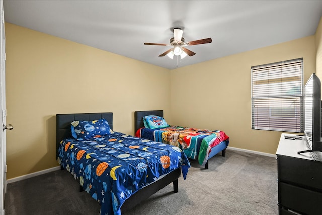 bedroom featuring carpet flooring and ceiling fan