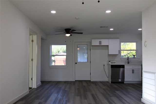 kitchen featuring dishwasher, white cabinets, and plenty of natural light