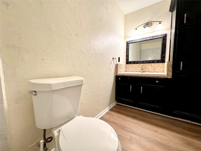 bathroom featuring vanity, wood-type flooring, and toilet