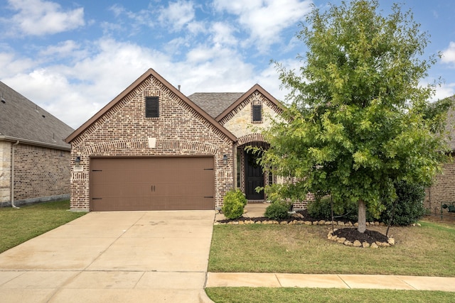 view of front facade with a garage and a front yard