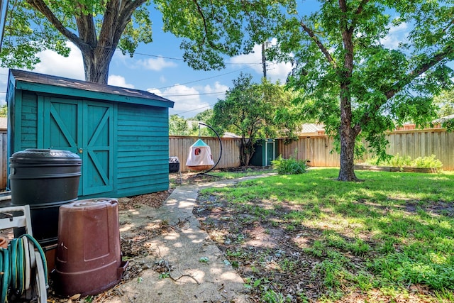 view of yard with a storage unit